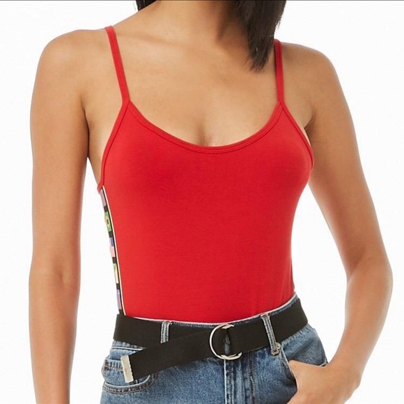 FOREVER 21 Red Side Striped Flag Bodysuit - Picture 2 of 11